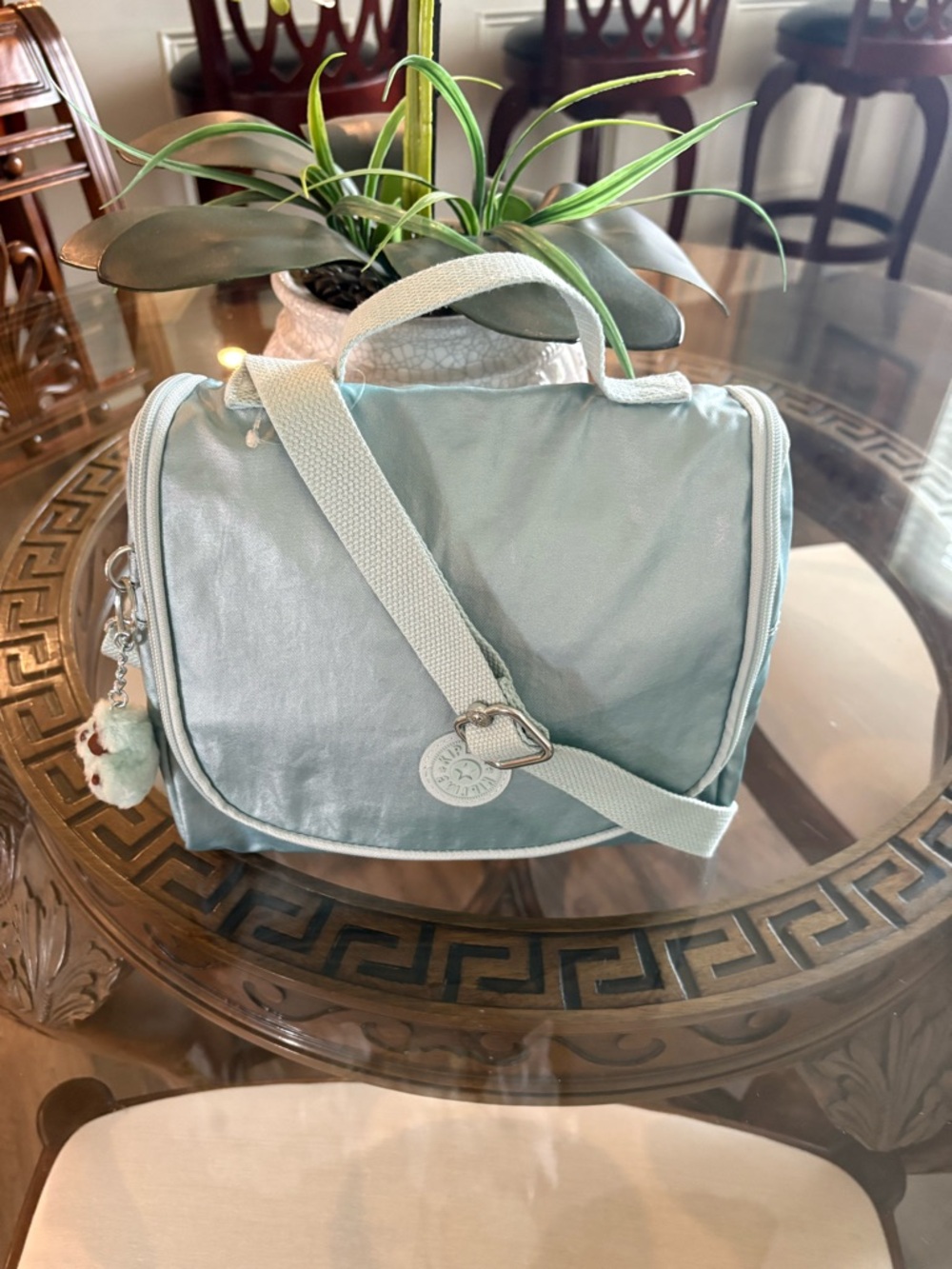 🤍🤍KIPLING METALLIC MINT GREEN NYLON LUNCH BAG!🤍🤍